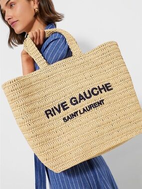 AUTHENTIC Saint Laurent Raffia Rive Gauche Tote Bag